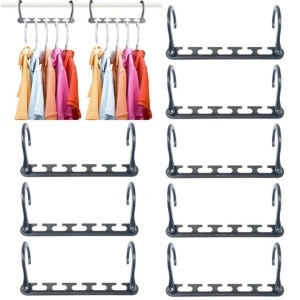 Set 10 bucati organizator pentru umerase, din PVC, cu 5 agatatoare, lungime 23.5 cm, gri - Img 4