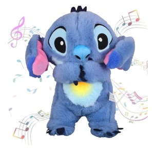 Set 2 Jucarii interactive de plus Lilo si Stitch, cu efecte luminoase si muzicale, care respira si calmeaza copilul, 15 cm lungime, albastru/roz - Img 3
