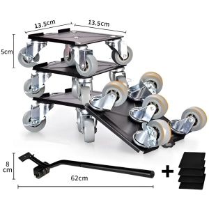 Set cu 5 piese pentru mutat mobila, suport cu roti, din metal si silicon, cu roți pivotante la 360 de grade, negru/gri - Img 2
