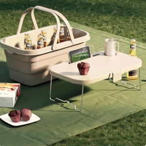 Set Lighean pliabil dreptunghiular, 2 in 1, masuta picnic, FOXMAG24, capacitate 8 L, dimensiuni 45 x 28.5 x 23.5/9.5 cm, bej - Img 2