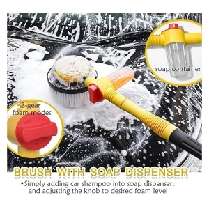 Set perie de spalat auto si accesorii, cu maner telescopic, rotativa 360°, cu recipient pentru detergent, lungime 100 cm, pentru spalare cu inalta presiune, negru/galben - Img 4