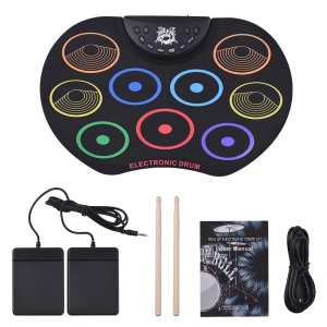 Set Tobe electronice digitale din Silicon cu pedale de picior, USB 9 USB 9 Padu-ri de tobe colorate, Negru - Img 1