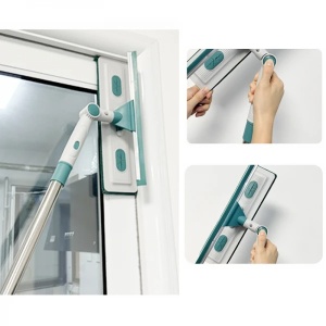 Stergator pentru geamuri, cu 2 lavete din microfibra, rotativ 180°, maner telescopic reglabil, dimensiuni 1-1.7m x 0.3m, din metal si plastic, gri - Img 4