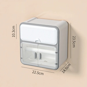 Suport pentru hartie igienica, autoadeziv, dimensiuni 22.5 x 14.5 x 23.5 cm, cu raft de sustinere pentru telefonul mobil, alb - Img 4