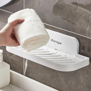 Suport pliabil pentru baie, autoadeziv, dimensiuni 36 x 15.3 cm, se monteaza rapid, din plastic solid, alb - Img 1