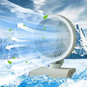 Ventilator portabil, cu lumina LED, din ABS, oscilanat, cu 3 viteze, incarcare USB, grila de siguranta, gri/alb - Img 2