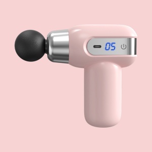 Aparat masaj tip pistol, pentru relaxarea musculara, cu afisaj LCD, incarcare USB, cu 4 capete interschimbabile, roz - Img 3