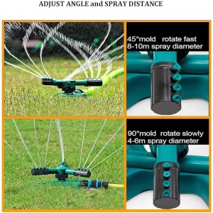 Aspersor de gradina, sistem automat de stropire cu apa, rotativa la 360°, cu 3 brate, din plastic, verde/negru - Img 3