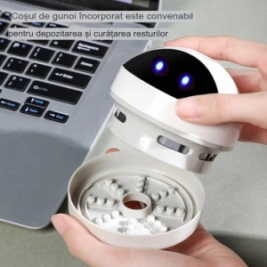 Aspirator robot pentru birou, cu functii multiple, cu recipient de praf detasabil si lavabil, reincarcabil, alb/negru - Img 3