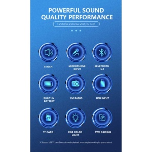 Boxa portabila cu lumini RGB, cu maner, putere 10W, MP3, USB, bluetooth, TF, WIFI, slot microfon, karaoke, acumulator, negru - Img 4