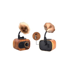 Boxa retro, conectare bluetooth, design vintage, USB/TF, portabila, dimensiuni 11x23 cm, maro/negru - Img 3