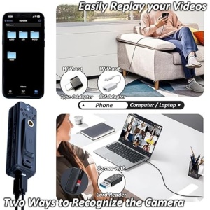 Camera de corp cu inregistrare audio si video, detectare miscare, vedere nocturna, functie de reportofon, baterie reincarcabila, autonomie 4h, USB Tip C, ecarn LCD, negru - Img 2
