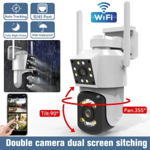 Camera de supraveghere wireless, dubla, cu unghi de 365°, rezolutie HD, LED-uri pentru lumina, senzor de miscare, interfon vocal, night vision, alb - Img 2