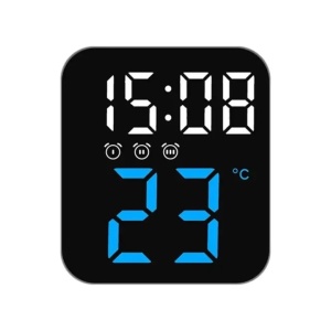 Ceas de masa, cu lumina led albastru, incarcare USB, alarme, calendar, temperatura, functie snooze, mod de noapte, dimensiuni 11 X 10 X 4 cm, negru/albastru - Img 3