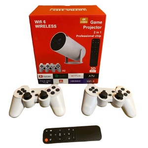Consola de gaming cu videoproiector, 4k, cu telecomanda, WiFi, bluetooth, auto corectie imagine, difuzor incorporat, HDMI, USB, alb - Img 1