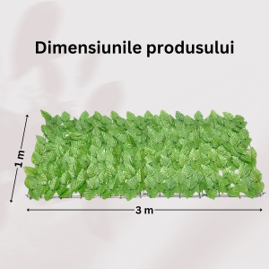 Gard viu artificial decorativ, frunze verzi naturale, dimensiuni 3m x 1m, verde deschis, ideal pentru decorarea gradinii, balconului, gardurilor sau teraselor, usor de montat, design realist pentru un aspect mereu proaspat si elegant - Img 2