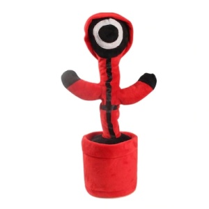 Jucarie interactiva de plus, FOXMAG24, soldatul cerc Squid Game, vorbeste, imita si danseaza, cu incarcare USB, rosu/negru - Img 1