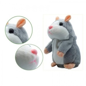 Jucarie interactiva de plus hamster vorbitor FOXMAG24®, redare sunete, imita vocea, gri, 15 cm - Img 4