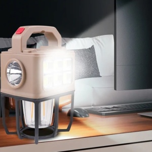 Lanterna solara tip felinar, 2 tipuri de led cu 3 pozitii de luminat, dimensiuni 20X12X12 cm, lumina calda/rece, crem - Img 7