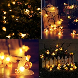 Lumini de gradina cu incarcare solara, model albinute, rezistent la apa, lungime 5m, 20 LED-uri, lumina calda, negru - Img 2