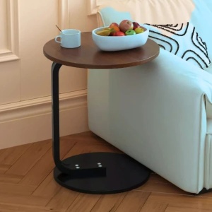 Masuta de cafea, rotunda, blat din MDF, suport metalic, dimensiuni 50 x 60 cm, cu un picior, pentru living si bucatarie, maro/negru - Img 4