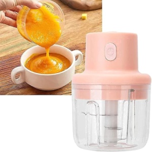 Mini tocator electric, pentru alimente, capacitate 250ml, cu 3 lame puternice, rezistent la apa, incarcare USB, roz - Img 4