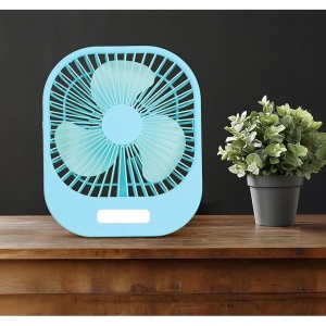 Mini ventilator de masa, cu 3 viteze, incarcare USB, suport sprijin/agatare, din ABS, cu grila de siguranta, albastru - Img 2