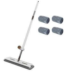 Mop pliabil cu 4 lavete din microfibra, sistem de uscare, rotativ 360°, dimensiuni 137 x 45 x 11 cm, din plastic dur, alb/gri - Img 1
