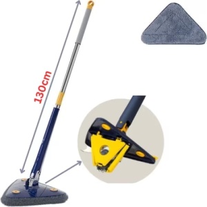 Mop triunghi pentru podea, rotativ 360 grade, lungime ajustabila, simplu de curatat, cu laveta din microfibra, albastru - Img 2