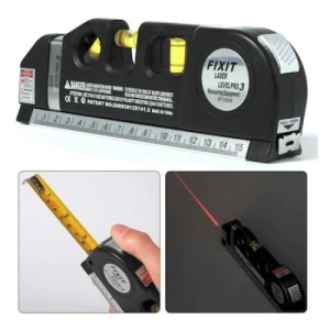 Nivela cu laser FOXMAG24, Fascicul luminos, Buton ON/OFF, Boloboc, Ruleta 2.5m , Rigla 15 cm, Multifunctionala 4in1, Masoara in plan vertical, orizontal si la 45 de grade, Negru - Img 4