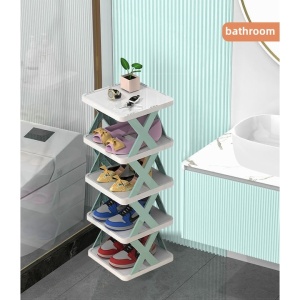Organizator pentru pantofi, cu 5 polite, din ABS, dimensiuni 26 x 24 x 80 cm, modular, usor de asamblat, alb/verde - Img 3