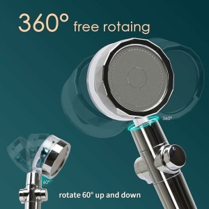 Para cap de dus cu elice, de mare presiune, cu filtru de purificare a apei, rotatie 360°, buton ON/OFF, din metal, argintiu - Img 2