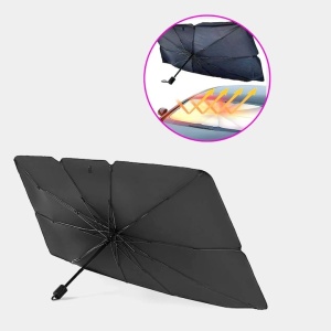 Parasolar auto tip umbrela, pliabil, protectie UV, acoperire extinsa, dimensiuni 130x75 cm, termoizolant, negru/argintiu - Img 1