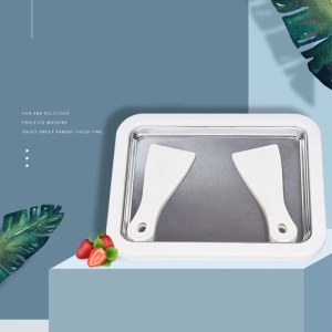 Placa pentru inghetata cu 2 spatule pentru copii, Inox, Alb - Img 2
