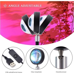 Proiector cu lampa, efect de apus de soare, cu 16 culori si 4 moduri de iluminare, cu aplicatie si telecomanda, control de la distanta, multicolor - Img 3