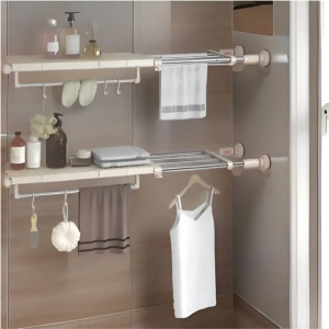Separator telescopic extensibil pentru rafturi de dulap, reglabil 70-120 cm, cu ventuza, pentru compartimentarea dulapului, din metal si ABS, alb - Img 1