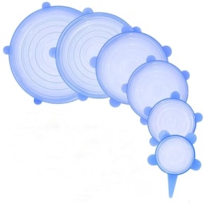 Set 12 capace din silicon, pentru vase fara capac, extensibile, reutilizabile, diferite dimensiuni, albastru - Img 1