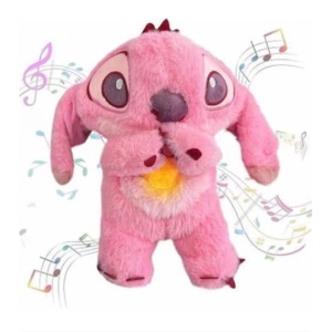 Set 2 Jucarii interactive de plus Lilo si Stitch, cu efecte luminoase si muzicale, care respira si calmeaza copilul, 15 cm lungime, albastru/roz - Img 4