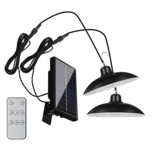 Set 2 lampi solare, bec LED, cu panou solar, telecomanda, putere totala 200 W, senzor amurg, din ABS, negru - Img 1