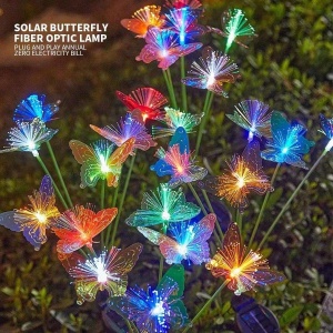 Set 2 lampi solare, tip fluture, fixare cu tarus, pentru gradina, 7 tipuri de lumina, din metal si ABS, multicolor - Img 2