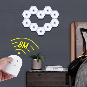 Set 3 spoturi hexagonale LED cu telecomanda, putere 1W per bucata, autoadeziv, dimensiuni 84 x 74 x 27 mm, alb - Img 5