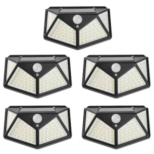 Set 5 lampi cu incarcare solara FOXMAG24, senzor miscare, 3 trepte de iluminare, 100 LED - Img 1