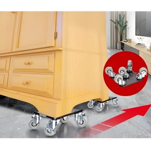 Set cu 5 piese pentru mutat mobila, suport cu roti, din metal si silicon, cu roți pivotante la 360 de grade, negru/gri - Img 3