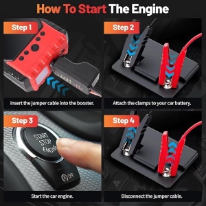 Starter auto 4 in 1, Power Bank, booster baterie auto, compresor de aer, Power Bank cu afisaj digital, lumina de urgenta, negru/rosu - Img 2