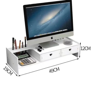 Suport multifuncional pentru monitor, TV, cu 2 sertare, greutate maxima suportata 10kg, din lemn si plastic, alb - Img 3