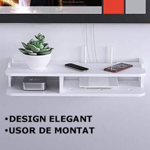 Suport pentru router si accesorii, dimensiuni 50 x 20 cm, cu 2 compartimente, montare pe perete, din PVC, finisaj mat, alb - Img 3