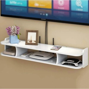 Suport pentru router si accesorii, dimensiuni 60 x 20 cm, cu 3 compartimente, montare pe perete, din PVC, finisaj mat, alb - Img 4