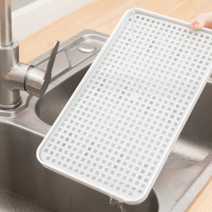Suport pentru scurgere pahare/tacamuri, dimensiuni 31 x 17.5 x 2.3 cm, din silicon, antiderapant, se curata usor, alb - Img 2