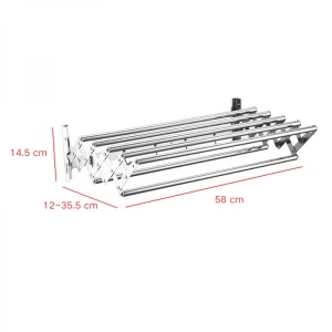 Suport pliabil pentru prosoape, din inox, cu 7 bare, 5 carlige, dimensiuni 12-35.5 cm x 58 cm x 14.5 cm, fixare pe perete, argintiu - Img 4