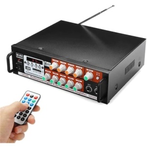 Amplificator cu intrare dubla pentru microfon, telecomanda wireless si infrarosu, FM radio, negru - Img 2